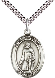[7088SS/24S] Sterling Silver Saint Peregrine Laziosi Pendant on a 24 inch Light Rhodium Heavy Curb chain