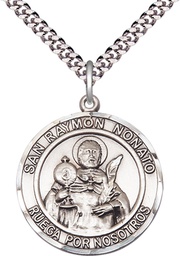 [7091RDSPSS/24S] Sterling Silver San Raymon Nonato Pendant on a 24 inch Light Rhodium Heavy Curb chain