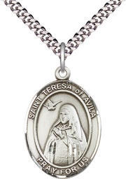 [7102SS/24S] Sterling Silver Saint Teresa of Avila Pendant on a 24 inch Light Rhodium Heavy Curb chain