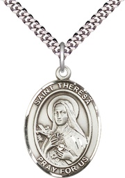 [7106SS/24S] Sterling Silver Saint Theresa Pendant on a 24 inch Light Rhodium Heavy Curb chain
