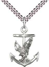[5691SS/24S] Sterling Silver Anchor Eagle Pendant on a 24 inch Light Rhodium Heavy Curb chain