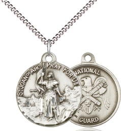 [0193SS5/18S] Sterling Silver Saint Joan of Arc National Guard Pendant on a 18 inch Light Rhodium Light Curb chain