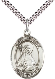 [7122SS/24S] Sterling Silver Saint Bridget of Sweden Pendant on a 24 inch Light Rhodium Heavy Curb chain