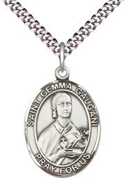 [7130SS/24S] Sterling Silver Saint Gemma Galgani Pendant on a 24 inch Light Rhodium Heavy Curb chain