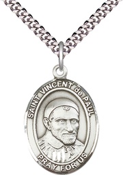 [7134SS/24S] Sterling Silver Saint Vincent de Paul Pendant on a 24 inch Light Rhodium Heavy Curb chain