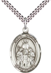 [7136SS/24S] Sterling Silver Saint Sophia Pendant on a 24 inch Light Rhodium Heavy Curb chain