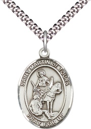 [7200SS/24S] Sterling Silver Saint Martin of Tours Pendant on a 24 inch Light Rhodium Heavy Curb chain