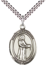 [7209SS/24S] Sterling Silver Saint Petronille Pendant on a 24 inch Light Rhodium Heavy Curb chain