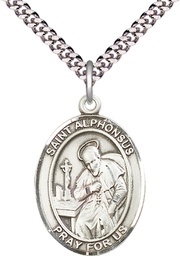 [7221SS/24S] Sterling Silver Saint Alphonsus Pendant on a 24 inch Light Rhodium Heavy Curb chain