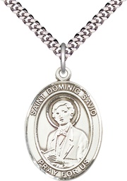 [7227SS/24S] Sterling Silver Saint Dominic Savio Pendant on a 24 inch Light Rhodium Heavy Curb chain