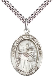 [7231SS/24S] Sterling Silver Saint John of the Cross Pendant on a 24 inch Light Rhodium Heavy Curb chain