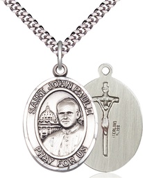 [7234SS/24S] Sterling Silver Saint John Paul II Pendant on a 24 inch Light Rhodium Heavy Curb chain