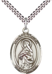 [7239SS/24S] Sterling Silver Saint Matilda Pendant on a 24 inch Light Rhodium Heavy Curb chain