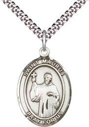 [7241SS/24S] Sterling Silver Saint Maurus Pendant on a 24 inch Light Rhodium Heavy Curb chain