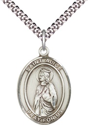 [7248SS/24S] Sterling Silver Saint Alice Pendant on a 24 inch Light Rhodium Heavy Curb chain