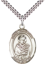 [7257SS/24S] Sterling Silver Saint Christian Demosthenes Pendant on a 24 inch Light Rhodium Heavy Curb chain