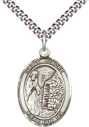 [7298SS/24S] Sterling Silver Saint Fiacre Pendant on a 24 inch Light Rhodium Heavy Curb chain