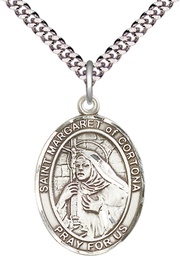 [7301SS/24S] Sterling Silver Saint Margaret of Cortona Pendant on a 24 inch Light Rhodium Heavy Curb chain
