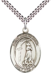 [7314SS/24S] Sterling Silver Saint Zoe of Rome Pendant on a 24 inch Light Rhodium Heavy Curb chain