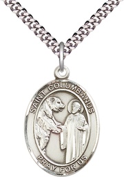 [7321SS/24S] Sterling Silver Saint Columbanus Pendant on a 24 inch Light Rhodium Heavy Curb chain