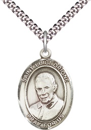 [7326SS/24S] Sterling Silver Saint Luigi Orione Pendant on a 24 inch Light Rhodium Heavy Curb chain