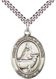 [7336SS/24S] Sterling Silver Saint Catherine of Sweden Pendant on a 24 inch Light Rhodium Heavy Curb chain