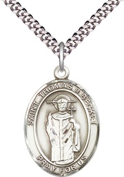 [7344SS/24S] Sterling Silver Saint Thomas A Becket Pendant on a 24 inch Light Rhodium Heavy Curb chain