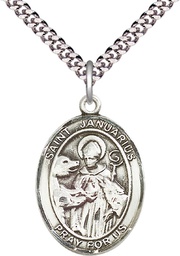 [7351SS/24S] Sterling Silver Saint Januarius Pendant on a 24 inch Light Rhodium Heavy Curb chain