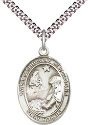 [7354SS/24S] Sterling Silver Saint Catherine of Bologna Pendant on a 24 inch Light Rhodium Heavy Curb chain