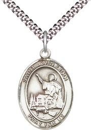 [7358SS/24S] Sterling Silver Saint John Licci Pendant on a 24 inch Light Rhodium Heavy Curb chain
