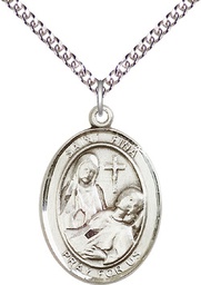 [7364SS/24S] Sterling Silver Saint Fina Pendant on a 24 inch Light Rhodium Heavy Curb chain