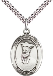 [7369SS/24S] Sterling Silver Saint Philip Neri Pendant on a 24 inch Light Rhodium Heavy Curb chain