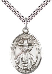 [7373SS/24S] Sterling Silver Saint Andrew Kim Taegon Pendant on a 24 inch Light Rhodium Heavy Curb chain