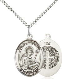 [8008SS/18SS] Sterling Silver Saint Benedict Pendant on a 18 inch Sterling Silver Light Curb chain