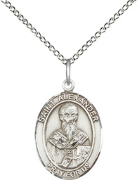 [8012SS/18SS] Sterling Silver Saint Alexander Sauli Pendant on a 18 inch Sterling Silver Light Curb chain