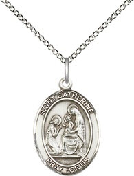[8014SS/18SS] Sterling Silver Saint Catherine of Siena Pendant on a 18 inch Sterling Silver Light Curb chain