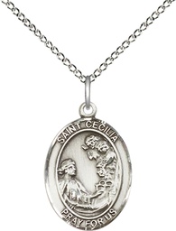 [8016SS/18SS] Sterling Silver Saint Cecilia Pendant on a 18 inch Sterling Silver Light Curb chain