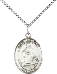 [8020SS/18SS] Sterling Silver Saint Charles Borromeo Pendant on a 18 inch Sterling Silver Light Curb chain