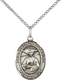 [8021SS/18SS] Sterling Silver Saint Catherine Laboure Pendant on a 18 inch Sterling Silver Light Curb chain
