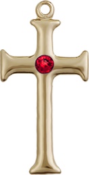 [6008GF-STN7] 14kt Gold Filled Cross Medal with a 3mm Ruby Swarovski stone