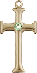 [6008GF-STN8] 14kt Gold Filled Cross Medal with a 3mm Peridot Swarovski stone
