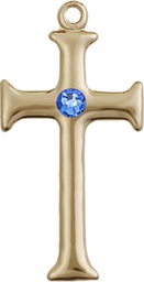 [6008GF-STN9] 14kt Gold Filled Cross Medal with a 3mm Sapphire Swarovski stone