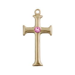 [6008KT-STN10] 14kt Gold Cross Medal with a 3mm Rose Swarovski stone