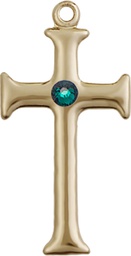[6008KT-STN5] 14kt Gold Cross Medal with a 3mm Emerald Swarovski stone