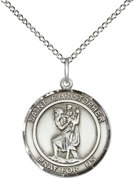 [8022RDSS/18SS] Sterling Silver Saint Christopher Pendant on a 18 inch Sterling Silver Light Curb chain