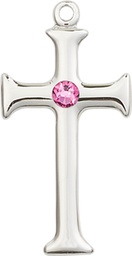 [6008SS-STN10] Sterling Silver Cross Medal with a 3mm Rose Swarovski stone