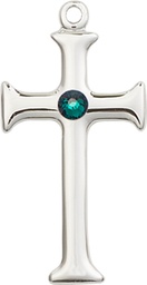 [6008SS-STN5] Sterling Silver Cross Medal with a 3mm Emerald Swarovski stone