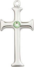 [6008SS-STN8] Sterling Silver Cross Medal with a 3mm Peridot Swarovski stone