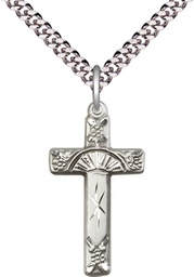 [6009SS/24S] Sterling Silver Cross Pendant on a 24 inch Light Rhodium Heavy Curb chain