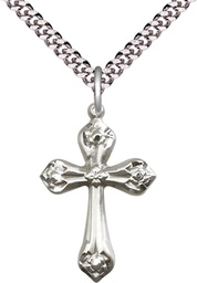 [6010SS/24S] Sterling Silver Cross Pendant on a 24 inch Light Rhodium Heavy Curb chain
